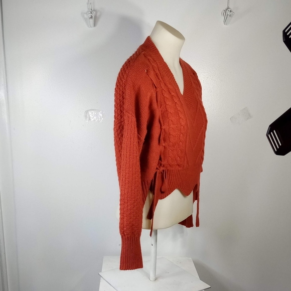 No Comment Burnt Orange Cable Knit Sweater Top Sz Lg - Picture 3 of 7